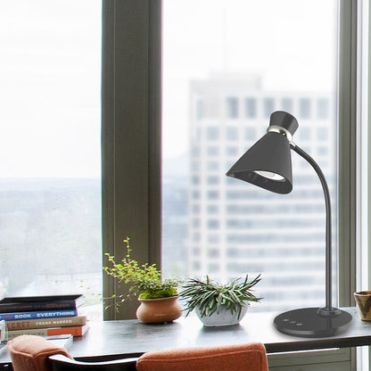 Dainolite 132LEDT-BK 6W LED Desk Lamp | Black Plastic, Adjustable Gooseneck | Home Office & Study Task Light | 16 in H, 350 | Model 132LEDT-BK