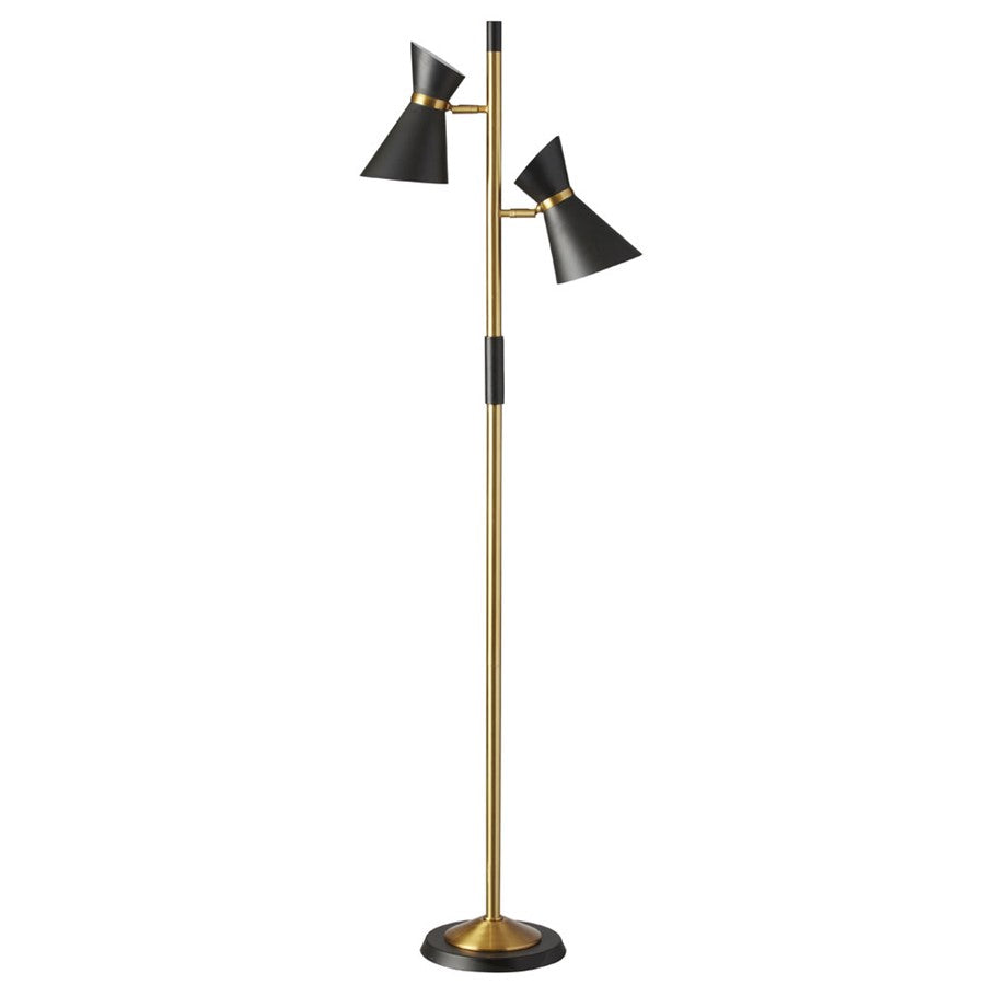 Dainolite 1680F 2-Light Floor Lamp | Modern Matte Black Aluminum and Vintage Bronze Steel | Living Room & Bedroom Reading Light | 10 x | Model 1680F-BK-VB