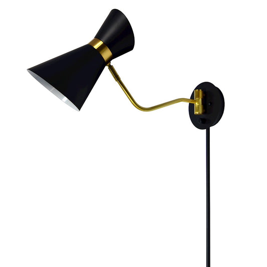 Dainolite Cameron 1681W 22in 1-Light Wall Lamp | Black and Vintage Bronze Steel Swing Arm | Living Room & Bedroom Reading Light | Model 1681W-BK-VB