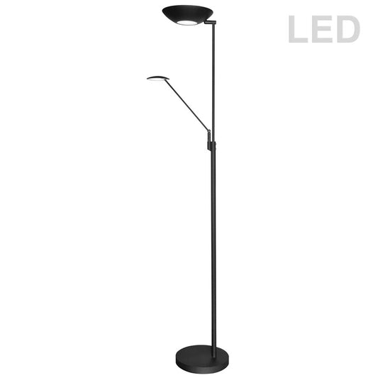 Dainolite Mother & Son 72in 3+1-Light LED Floor Lamp | Black and Polished Chrome Metal | Living Room & Bedroom Reading | Model 170LEDF-BK