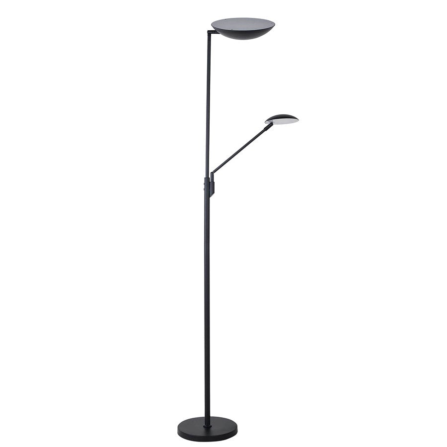 Dainolite Mother & Son 72in 3+1-Light LED Floor Lamp | Black and Polished Chrome Metal | Living Room & Bedroom Reading | Model 170LEDF-BK