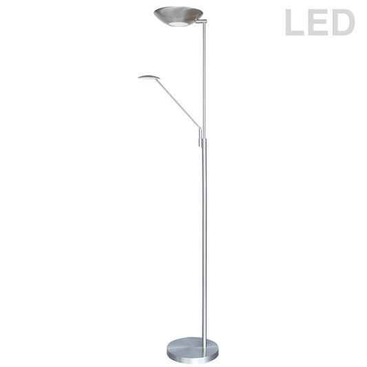 Dainolite Mother & Son 72in 3+1-Light LED Floor Lamp | Satin Chrome and Polished Chrome Metal | Living Room & Bedroom Reading | Model 170LEDF-SC