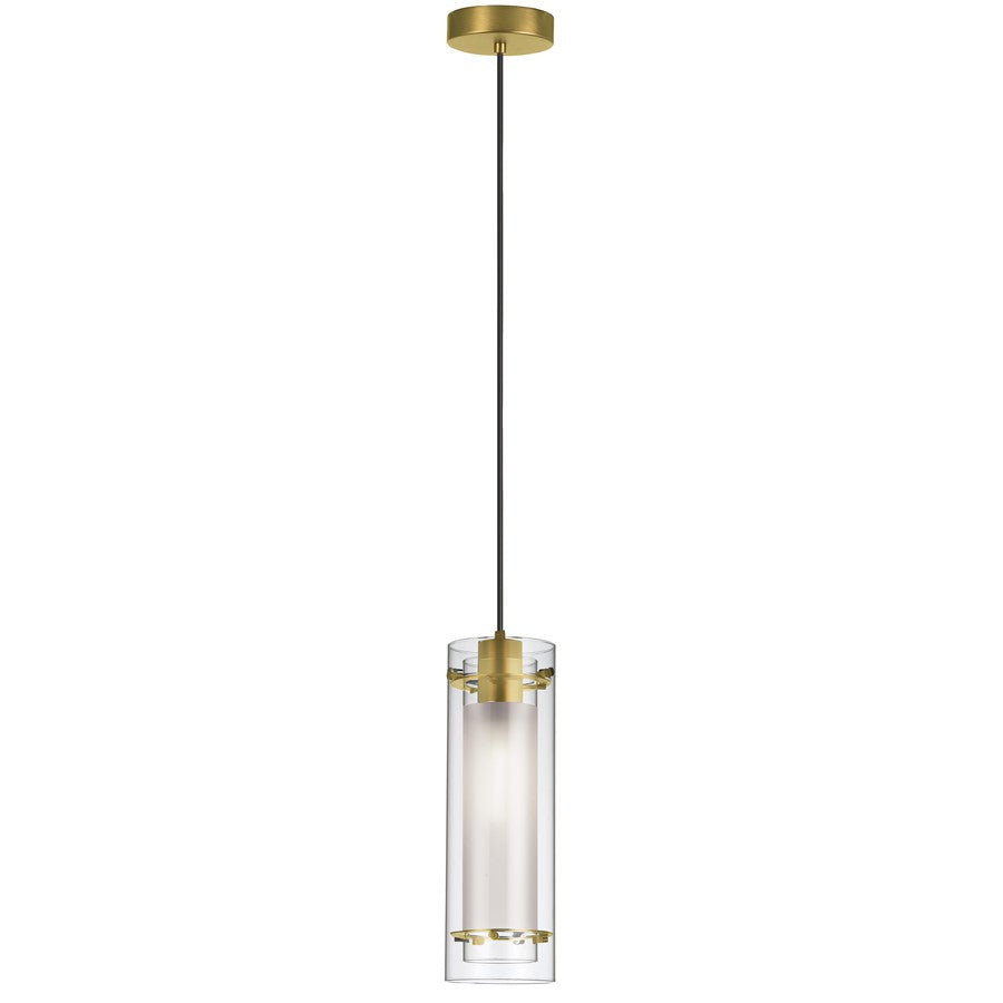 Dainolite Pasha 1-Light Pendant | Aged Brass and Clear/Frosted Glass | Kitchen Island & Dining Room | 5 x 5 x 20 in | Model 22152-CF-AGB