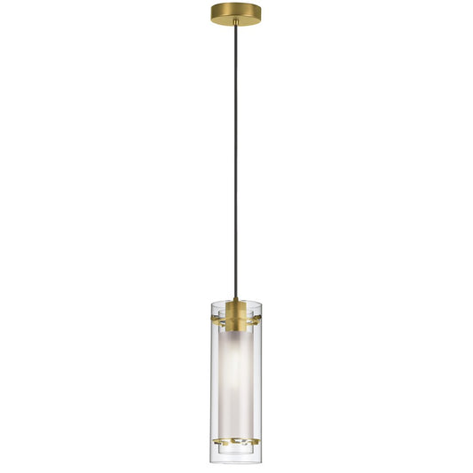 Dainolite Pasha 1-Light Pendant | Aged Brass and Clear/Frosted Glass | Kitchen Island & Dining Room | 5 x 5 x 20 in | Model 22152-CF-AGB