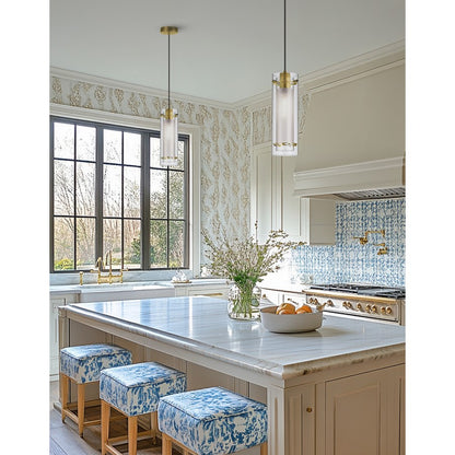 Dainolite Pasha 1-Light Pendant | Aged Brass and Clear/Frosted Glass | Kitchen Island & Dining Room | 5 x 5 x 20 in | Model 22152-CF-AGB
