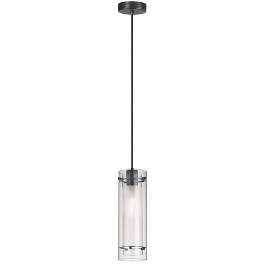 Dainolite Pasha 5in 1-Light Pendant | Modern Matte Black and Clear Frosted Glass | Kitchen Island | 5 x 5 x 20 in | Model 22152-CF-MB