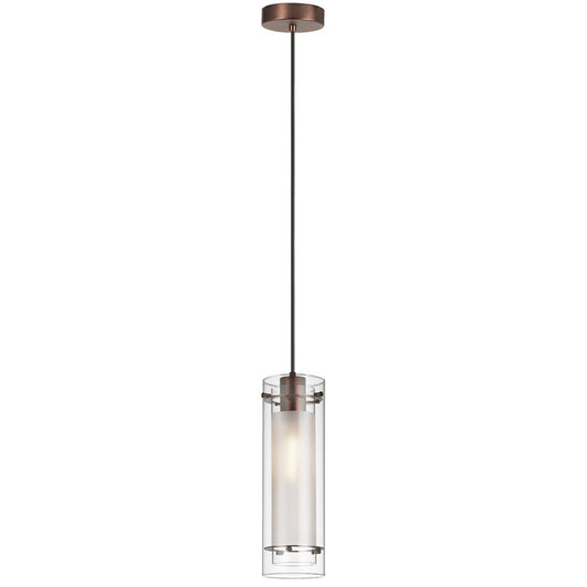 Dainolite Pasha 5in 1-Light Pendant | Modern Oil Brushed Bronze and Clear Frosted Glass | Kitchen Island | 5 x 5 x 15 in | Model 22152-CF-OBB