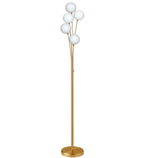 Dainolite 306F 70in 5-Light Floor Lamp | Aged Brass Metal and White Glass | Living Room & Bedroom Ambient Light | Model 306F-AGB