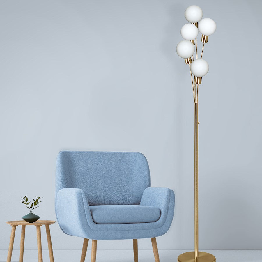 Dainolite 306F 70in 5-Light Floor Lamp | Aged Brass Metal and White Glass | Living Room & Bedroom Ambient Light | Model 306F-AGB