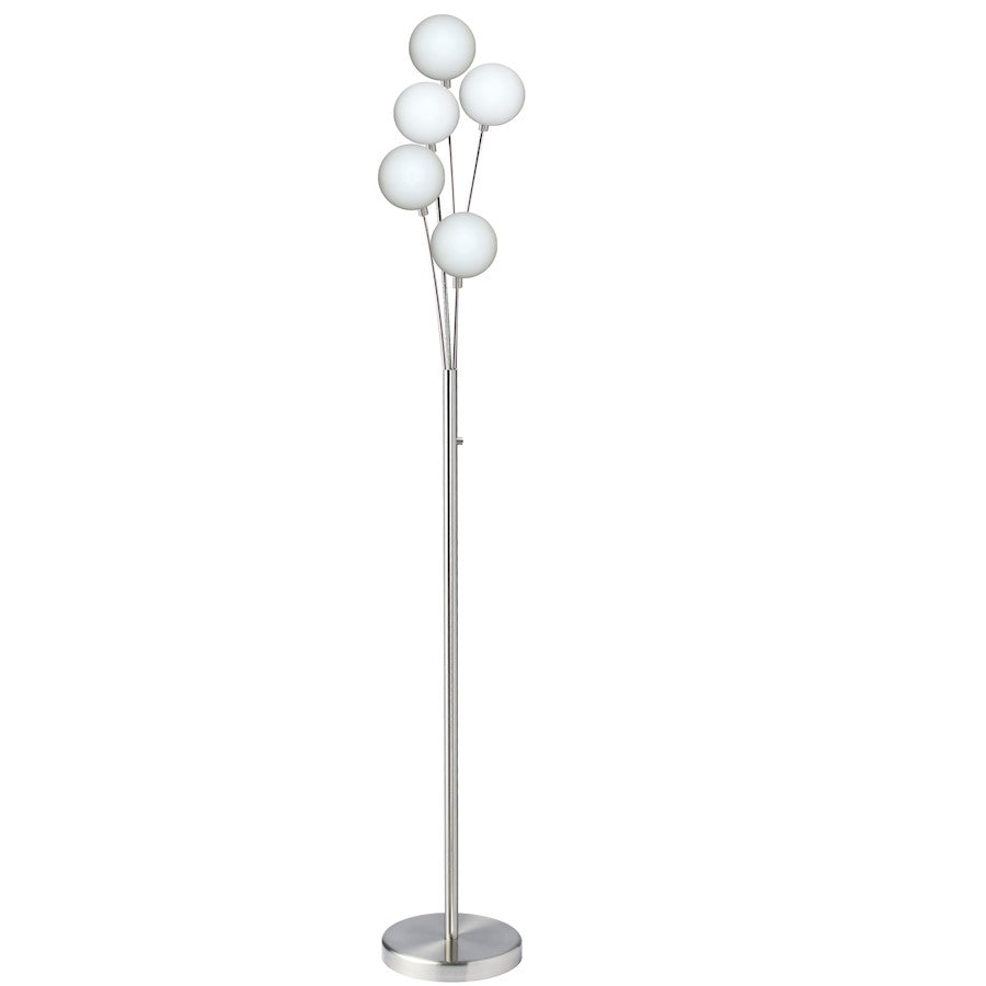 Dainolite 306F 70in 5-Light Floor Lamp | Satin Chrome Metal and White Glass | Living Room & Bedroom Ambient Light | Model 306F-SC