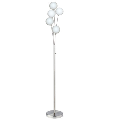Dainolite 306F 70in 5-Light Floor Lamp | Satin Chrome Metal and White Glass | Living Room & Bedroom Ambient Light | Model 306F-SC