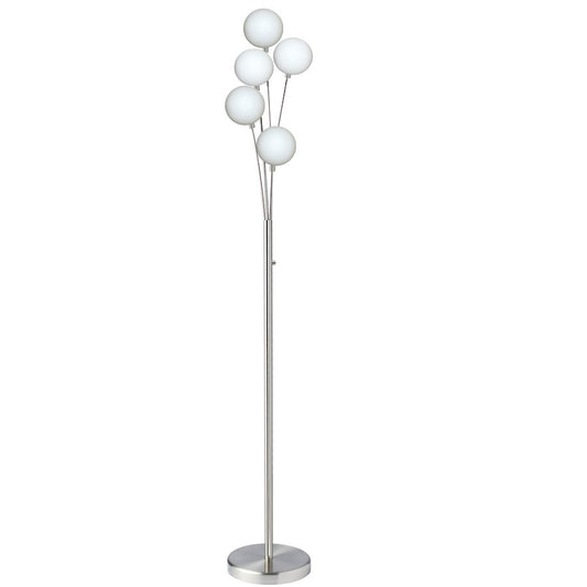Dainolite 306F 70in 5-Light Floor Lamp | Satin Chrome Metal and White Glass | Living Room & Bedroom Ambient Light | Model 306F-SC