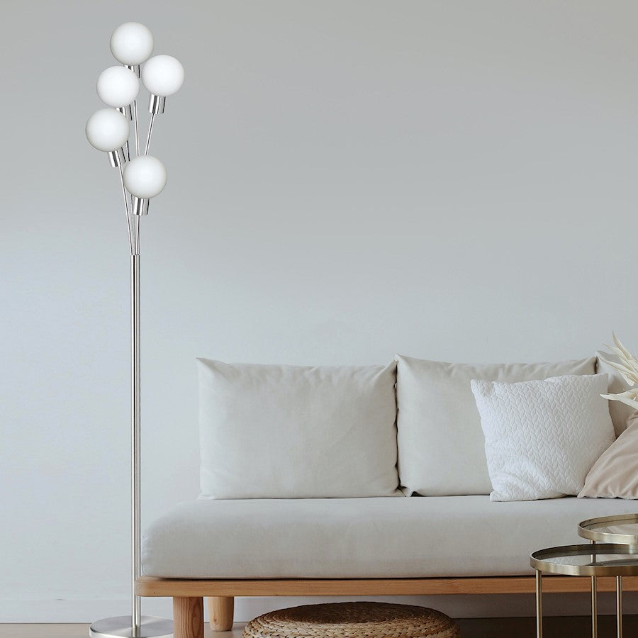 Dainolite 306F 70in 5-Light Floor Lamp | Satin Chrome Metal and White Glass | Living Room & Bedroom Ambient Light | Model 306F-SC