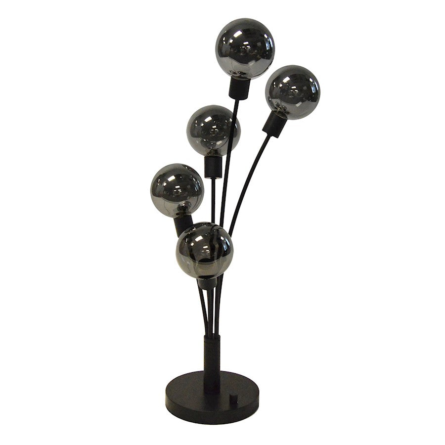 Dainolite 306T 28in 5-Light Table Lamp | Transitional Painted Black Metal and Smoked Glass | Living Room & Bedroom Accent | 10 x 10 x 28 in | Model 306T-BK