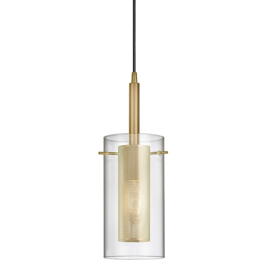 Dainolite Percy 1-Light Pendant | Modern Aged Brass Metal and Clear Glass | Kitchen Island & Dining Room | 5.5 x 5.5 x 16.75 in | Model 30961-CM-AGB