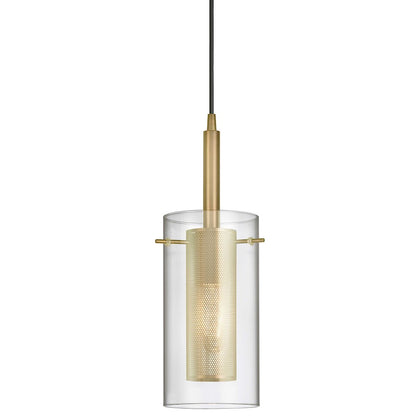 Dainolite Percy 1-Light Pendant | Modern Aged Brass Metal and Clear Glass | Kitchen Island & Dining Room | 5.5 x 5.5 x 16.75 in | Model 30961-CM-AGB