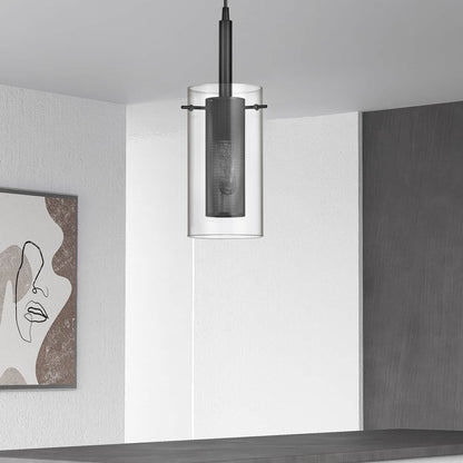 Dainolite Percy 30961-CM-MB 1-Light Pendant | Modern Matte Black and Clear Glass | Kitchen Island & Dining Room | Model 30961-CM-MB