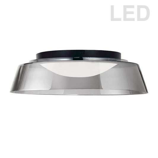 Dainolite Crawford 18in 1-Light LED Flush Mount | Contemporary Matte Black and Smoke Glass | Bedroom & Hallway | 18 x 18 x 5 in | Model 3145-LEDFH18-SM-MB