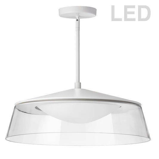Dainolite Crawford 18in 1-Light LED Pendant | Contemporary Matte White and Clear Glass | Kitchen Island & Dining Room | Model 3145-LEDP18-CL-MW
