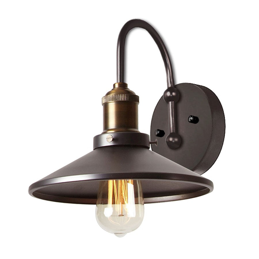 Dainolite Vintage 1-Light Wall Sconce | Industrial Vintage Steel and Antique Brass Metal | Bathroom & Living Room Accent | 9.25 x 9 x | Model 408-1W-VS