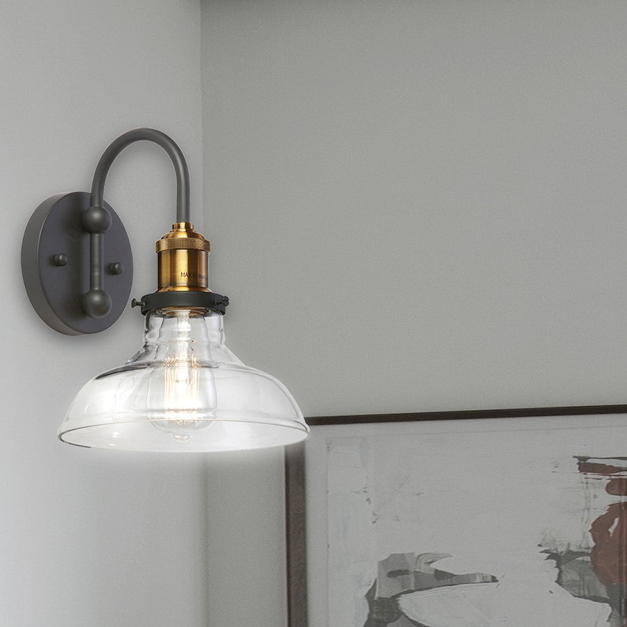 Dainolite 1-Light Wall Sconce | Black & Antique Brass with Clear Glass | Bathroom & Hallway | Damp Rated, 9.5x9x10.75 in | Model 410-61W-BAB