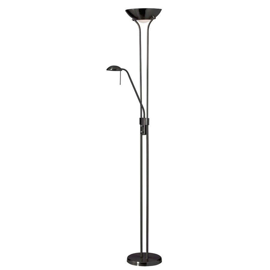 Dainolite Mother/Son Floor Lamp | Contemporary Matte Black Steel | Living Room & Bedroom Reading | 71in H Dimmable Gooseneck | Model 505F-MB