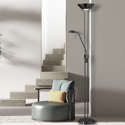 Dainolite Mother/Son Floor Lamp | Contemporary Matte Black Steel | Living Room & Bedroom Reading | 71in H Dimmable Gooseneck | Model 505F-MB