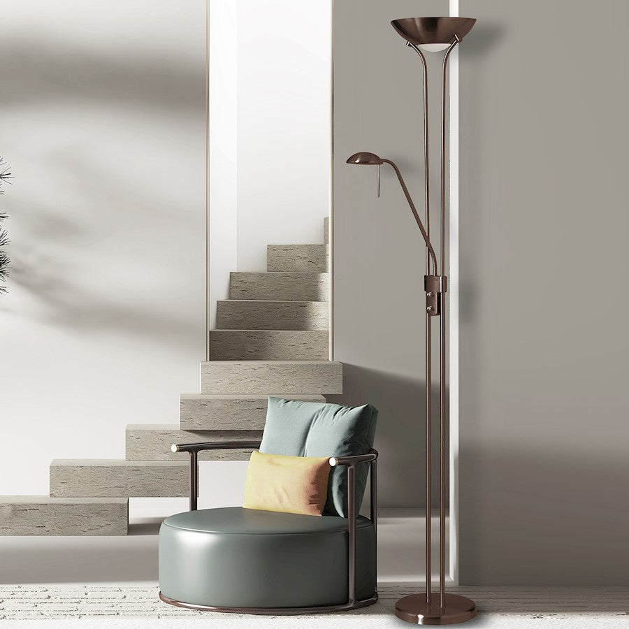 Dainolite Mother/Son 71in Floor Lamp | Contemporary Oil Brushed Bronze Steel | Living Room & Bedroom Reading Light | 1-Light + | Model 505F-OBB