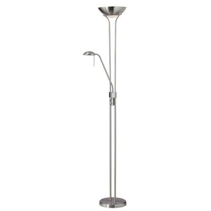 Dainolite Mother/Son 71in Floor Lamp | Contemporary Satin Chrome Steel | Living Room & Bedroom Reading Light | 1-Light + 2-Light | Model 505F-SC