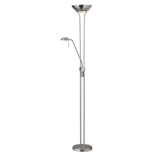 Dainolite Mother/Son 71in Floor Lamp | Contemporary Satin Chrome Steel | Living Room & Bedroom Reading Light | 1-Light + 2-Light | Model 505F-SC