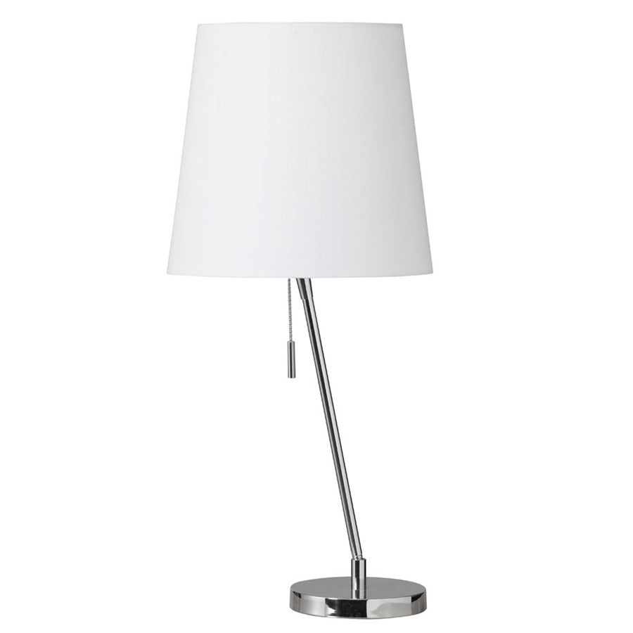 Dainolite Canting 23in Table Lamp | Contemporary Polished Chrome Steel and White Linen Shade | Living Room & Bedroom Accent | 11in Dia x | Model 546T-PC