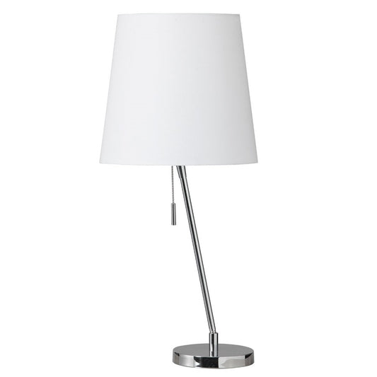 Dainolite Canting 23in Table Lamp | Contemporary Polished Chrome Steel and White Linen Shade | Living Room & Bedroom Accent | 11in Dia x | Model 546T-PC