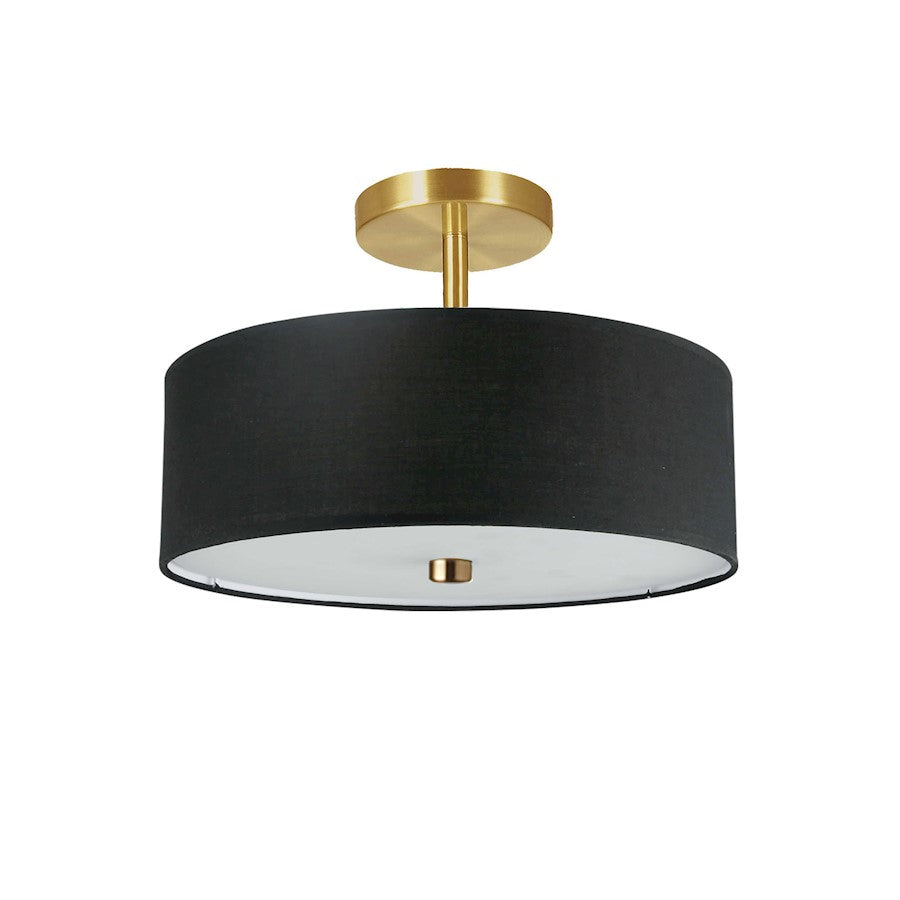 Dainolite Everly 14in 3-Light Semi-Flush Mount | Transitional Black and Aged Brass Fabric Drum Shade | Bedroom & Hallway | Model 571-143SF-AGB-BK