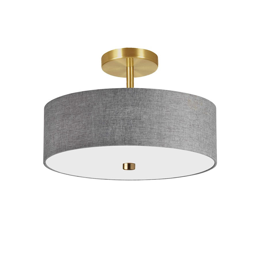 Dainolite Everly 14in 3-Light Semi-Flush Mount | Transitional Grey Fabric and Aged Brass | Bedroom & Hallway | Model 571-143SF-AGB-GRY