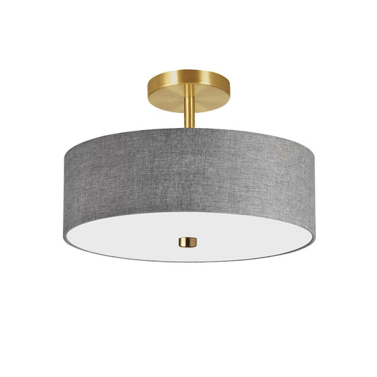 Dainolite Everly 14in 3-Light Semi-Flush Mount | Transitional Grey Fabric and Aged Brass | Bedroom & Hallway | Model 571-143SF-AGB-GRY