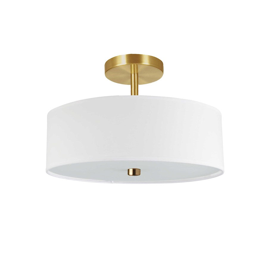 Dainolite Everly 14in 3-Light Semi-Flush Mount | Transitional White Fabric and Aged Brass | Bedroom & Hallway | Model 571-143SF-AGB-WH