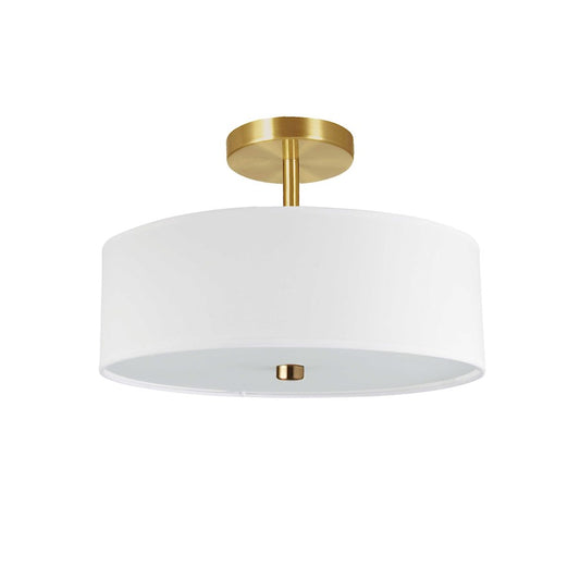 Dainolite Everly 14in 3-Light Semi-Flush Mount | Transitional White Fabric and Aged Brass | Bedroom & Hallway | Model 571-143SF-AGB-WH
