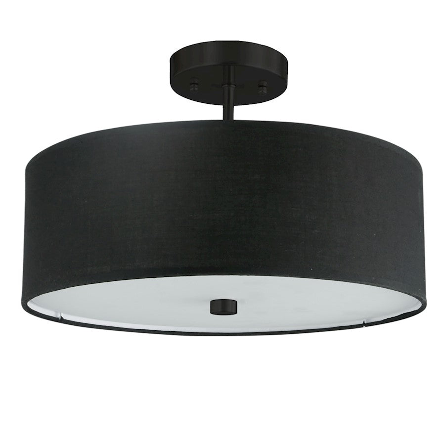 Dainolite Everly 14in 3-Light Semi-Flush Mount | Transitional Black Fabric and Matte Black | Bedroom & Hallway | Model 571-143SF-MB-BK