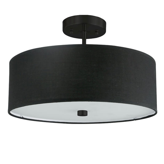 Dainolite Everly 14in 3-Light Semi-Flush Mount | Transitional Black Fabric and Matte Black | Bedroom & Hallway | Model 571-143SF-MB-BK
