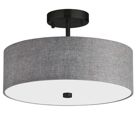 Dainolite Everly 14in 3-Light Semi-Flush Mount | Transitional Grey Fabric and Matte Black | Bedroom & Hallway | Model 571-143SF-MB-GRY