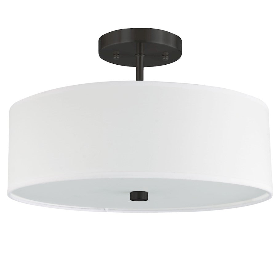 Dainolite Everly 14in 3-Light Semi-Flush Mount | Transitional White Fabric and Matte Black Metal | Bedroom & Hallway | Model 571-143SF-MB-WH
