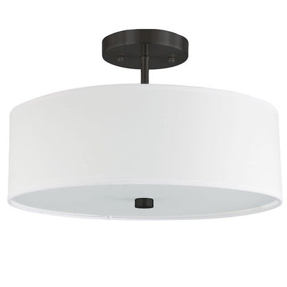 Dainolite Everly 14in 3-Light Semi-Flush Mount | Transitional White Fabric and Matte Black Metal | Bedroom & Hallway | Model 571-143SF-MB-WH