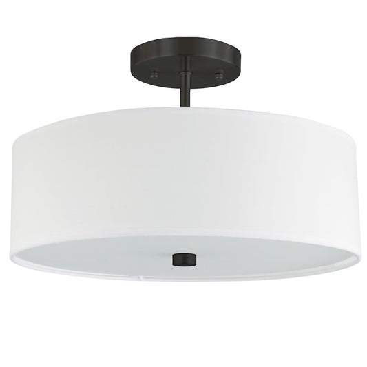 Dainolite Everly 14in 3-Light Semi-Flush Mount | Transitional White Fabric and Matte Black Metal | Bedroom & Hallway | Model 571-143SF-MB-WH
