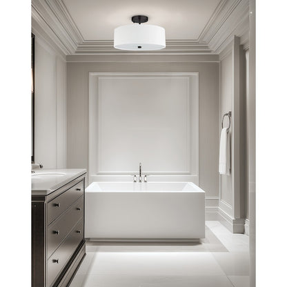 Dainolite Everly 14in 3-Light Semi-Flush Mount | Transitional White Fabric and Matte Black Metal | Bedroom & Hallway | Model 571-143SF-MB-WH