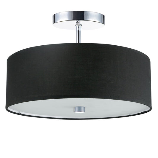 Dainolite Everly 14in 3-Light Semi-Flush Mount | Transitional Black Hardback and Polished Chrome Metal | Bedroom & Hallway | Model 571-143SF-PC-BK