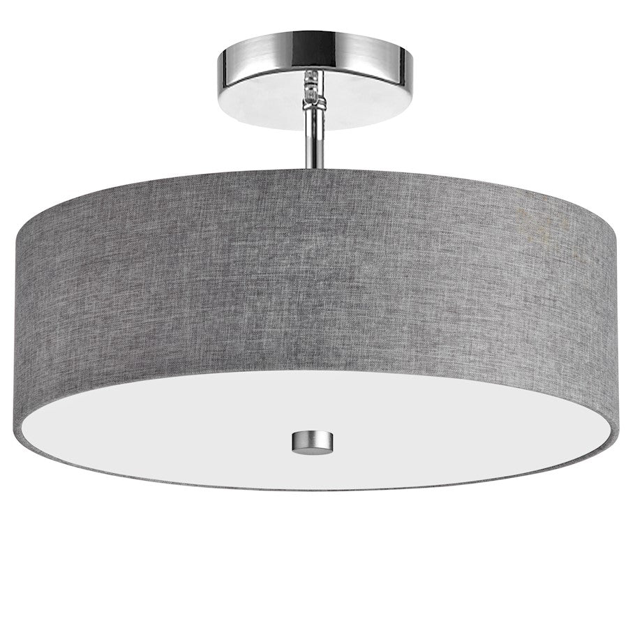 Dainolite Everly 14in 3-Light Semi-Flush Mount | Transitional Grey Hardback and Polished Chrome Metal | Bedroom & Hallway | Model 571-143SF-PC-GRY