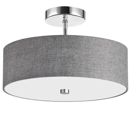 Dainolite Everly 14in 3-Light Semi-Flush Mount | Transitional Grey Hardback and Polished Chrome Metal | Bedroom & Hallway | Model 571-143SF-PC-GRY