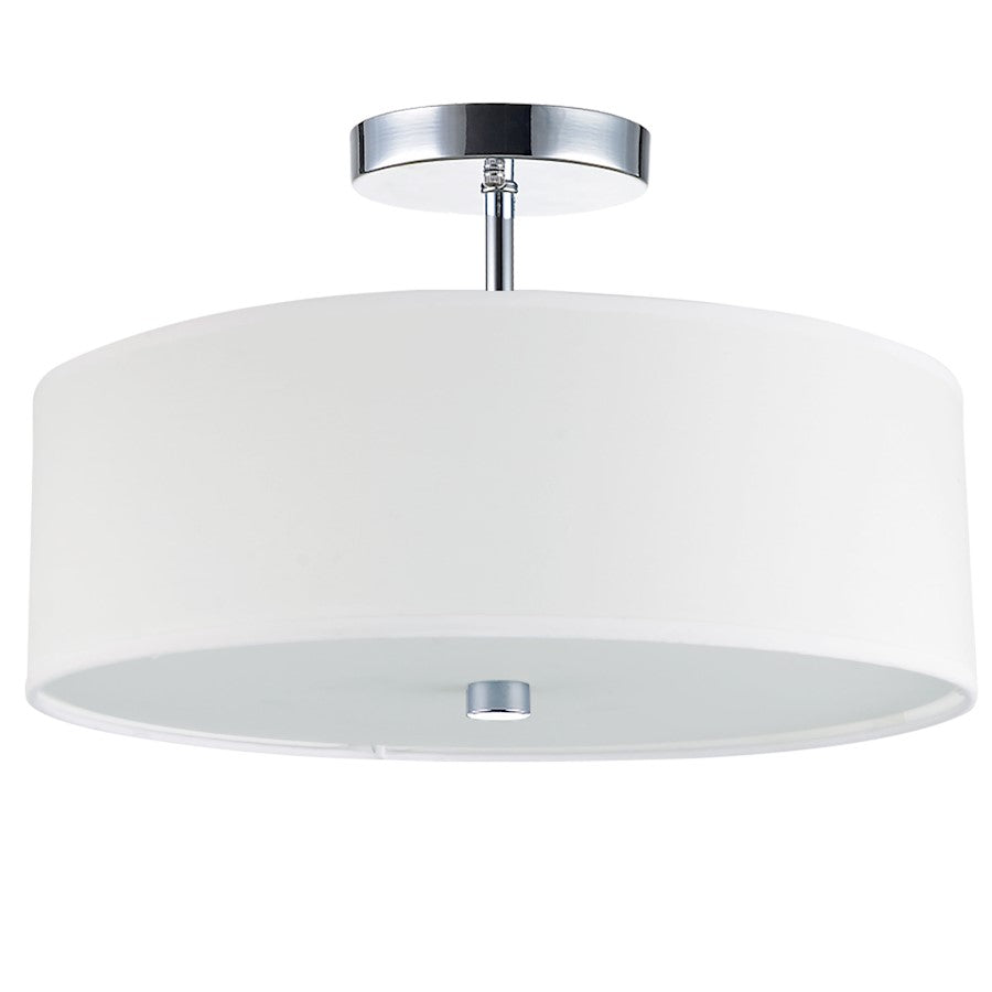 Dainolite Everly 14in 3-Light Semi-Flush Mount | Transitional White Hardback and Polished Chrome Metal | Bedroom & Hallway | Model 571-143SF-PC-WH