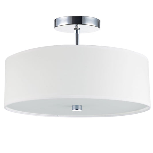 Dainolite Everly 14in 3-Light Semi-Flush Mount | Transitional White Hardback and Polished Chrome Metal | Bedroom & Hallway | Model 571-143SF-PC-WH