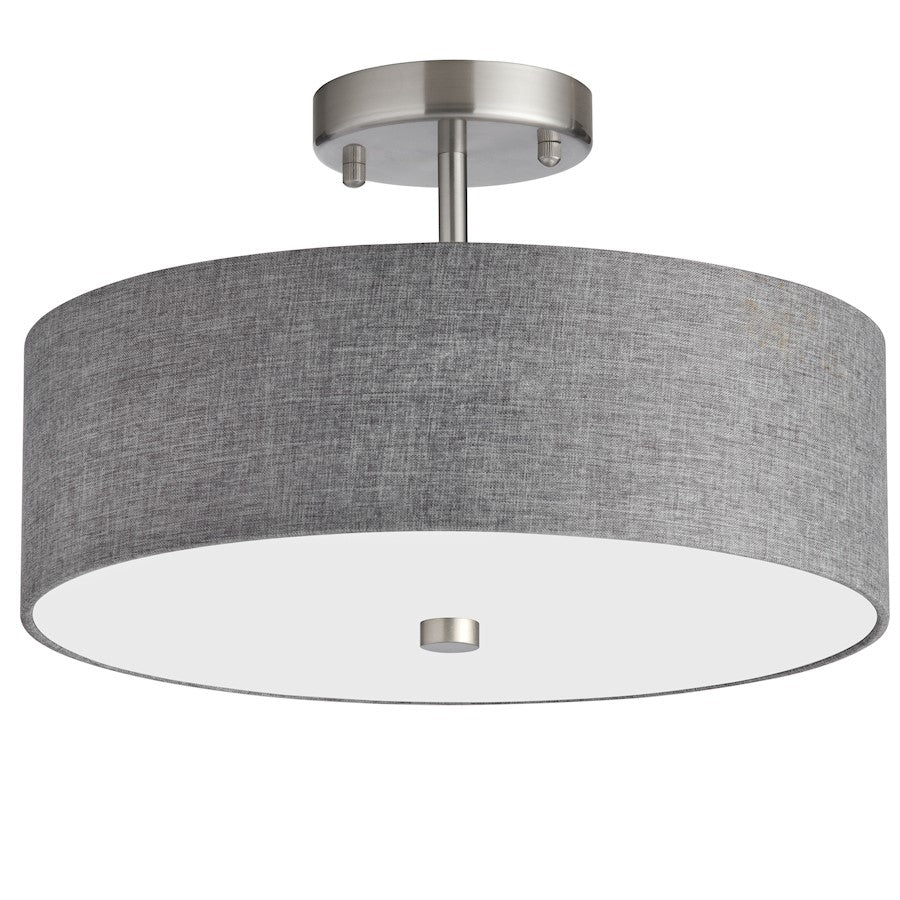 Dainolite 571 14in 3-Light Semi Flush Mount | Transitional Satin Chrome and Grey Hardback Fabric | Hallway & Bedroom Ceiling | Model 571-143SF-SC-GRY
